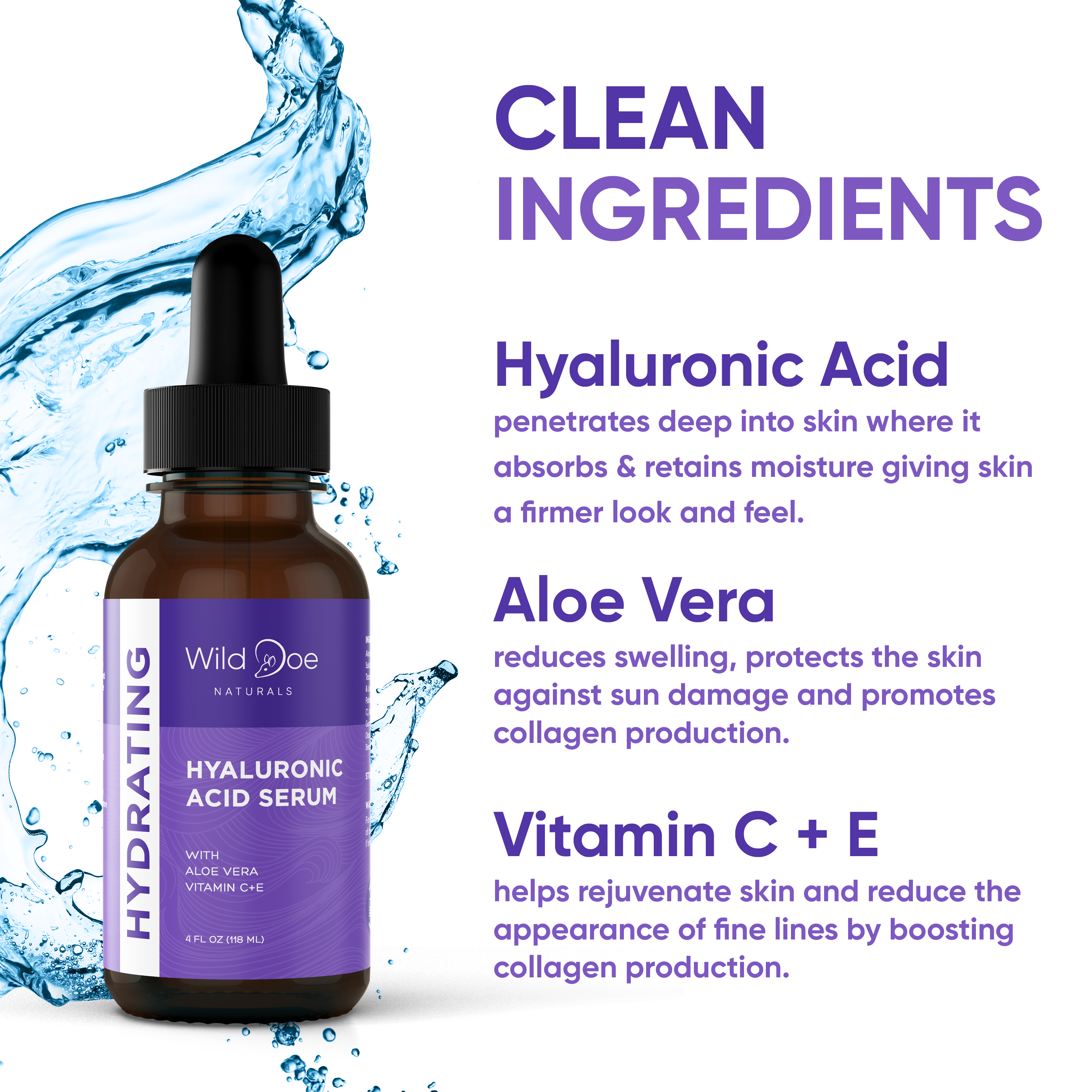 Hyaluronic Acid Serum with Aloe Vera, Vitamin C + E